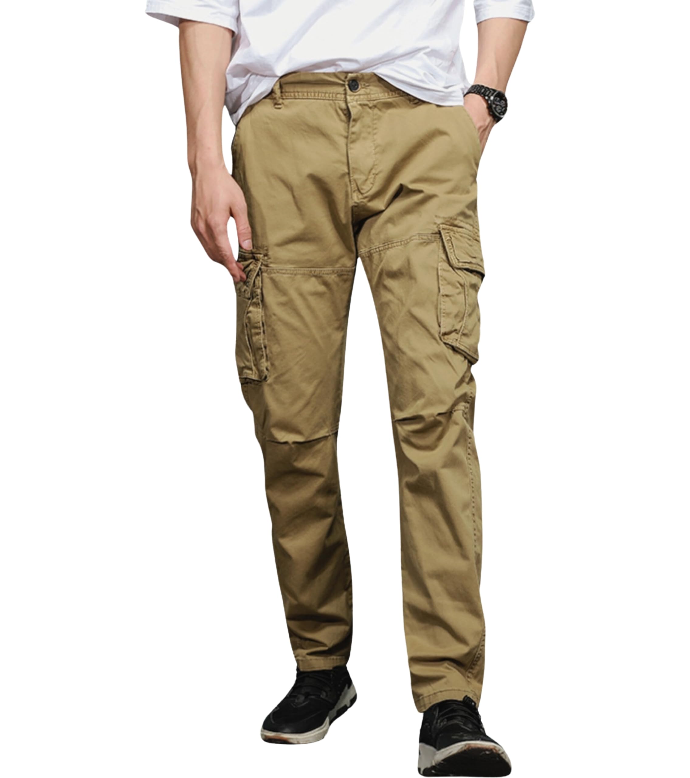 Imported Cargo Joggers for Men | Multi Pocket Cotton Cargo Pants | Regular Fit Casual Trousers for Men | Button Closure Jogger Pants-image-32