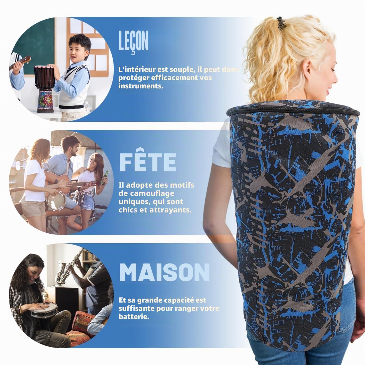 FOMIYES Sac De Rangement Pour Djembé Étanche 24.02X14.57X9.84In Camouflage Oxford Résistant Avec Fermeture Éclair Lisse Protection Douce Pour Instruments De Musique