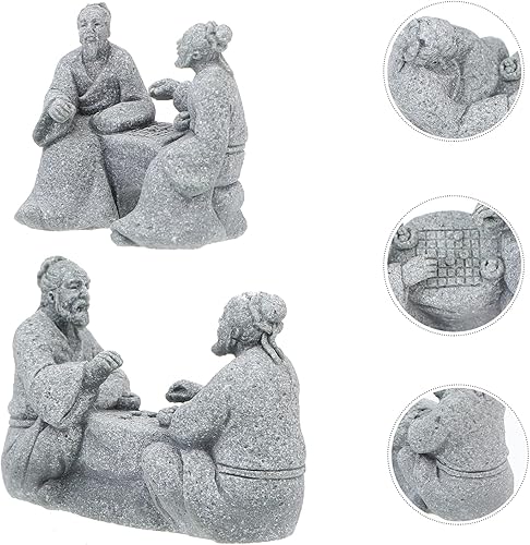 Miniatura 6 de Operitacx Decoraciones de pecera, figuras de jardín, decoración al aire libre, piedra arenisca zen, estatua china de anciano, figura de maceta para