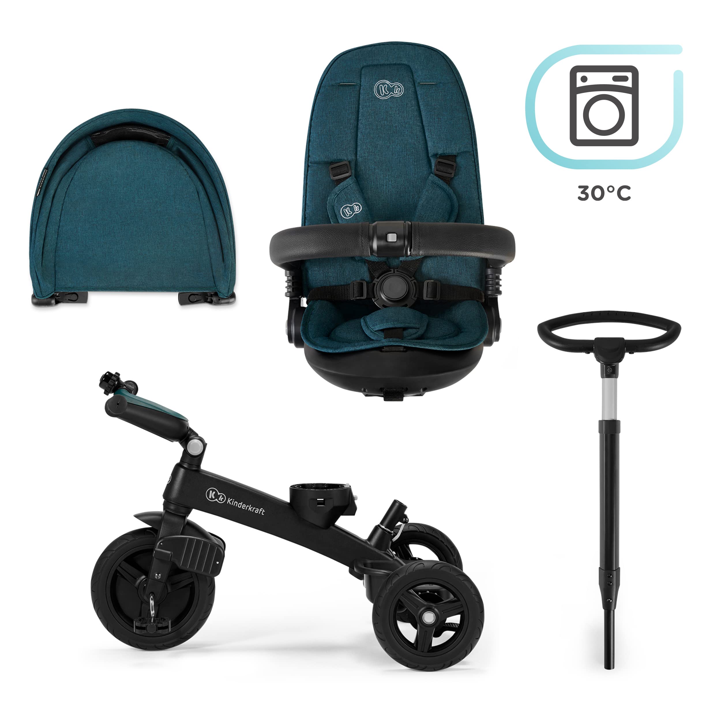 Kinderkraft Rowerek trójkołowy 5w1 TWIPPER, Trójkołowiec, Obrotowe siedzisko 360°, Wolne koło, Daszek przeciwsłoneczny, Akcesoria, Dzwonek, Uchwyt na kubek, od 6 Miesięcy do 5 lat, Różowy
