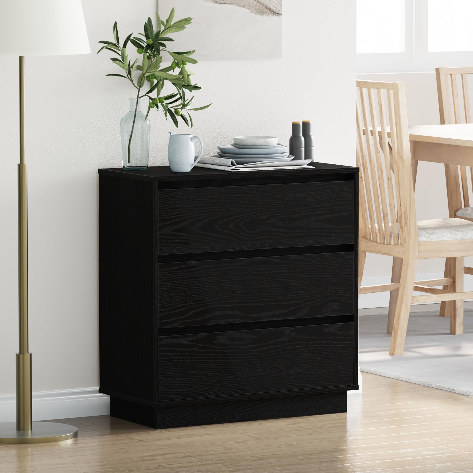Table de chevet LED en chêne noir, meuble d'appoint en bois noble