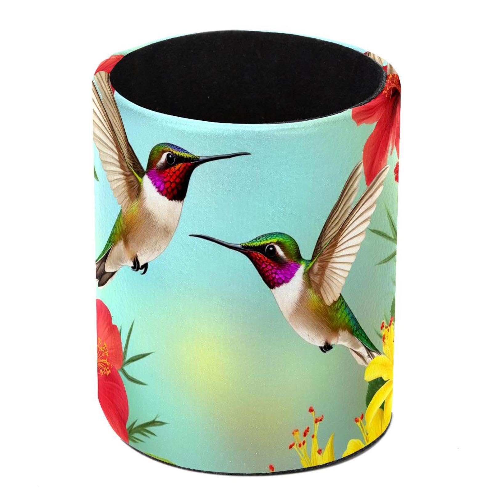HEOEH Hummingbird Pen Holder for Desk, PU Leather Pencil Holder Pen Cup Marker Holder Makeup Brush Holders, Desk Accessories & Workspace Organizers for Home, Office