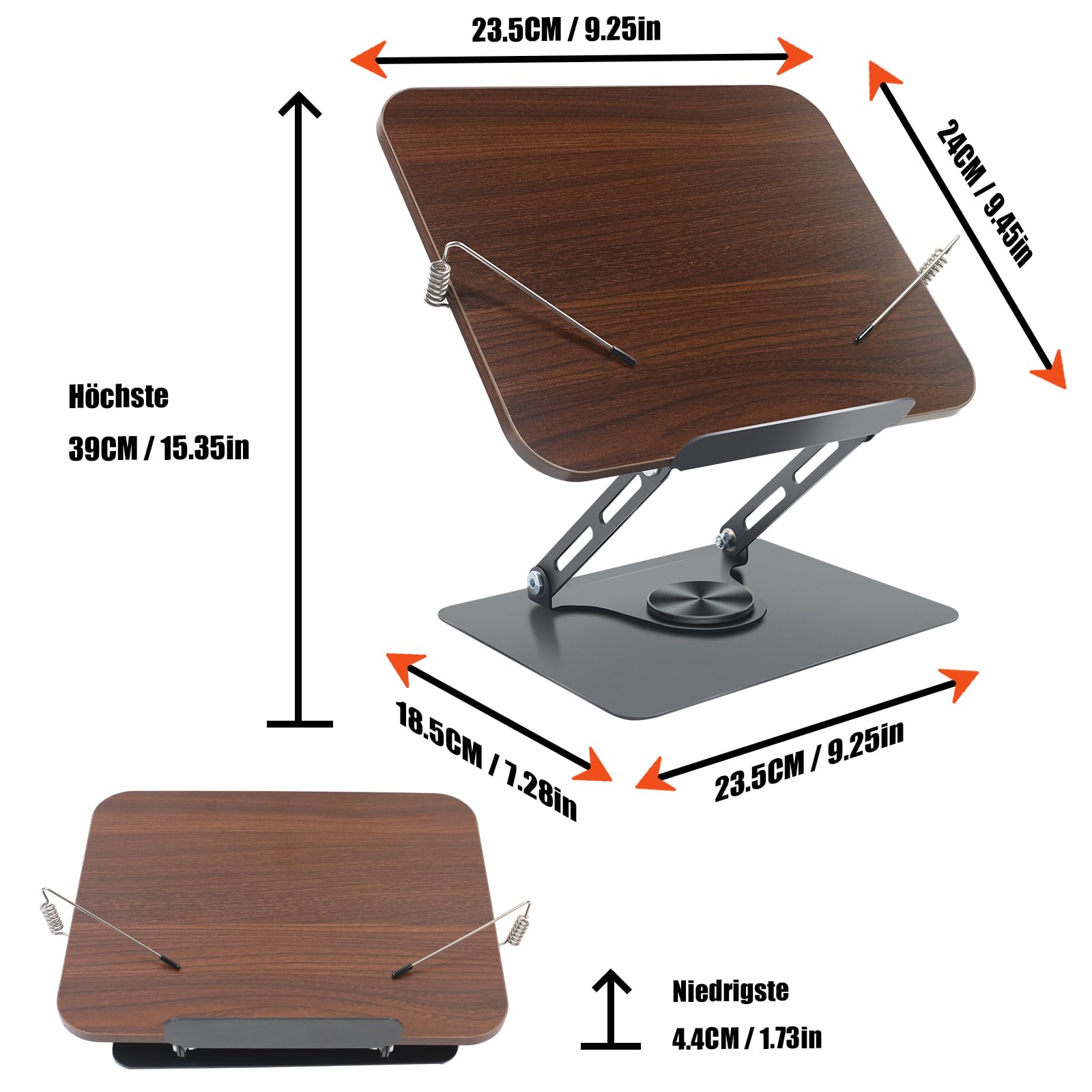 360° Drehbarer Buchständer - Freihändiges Lesen Mit Holzplatte & Aluminium