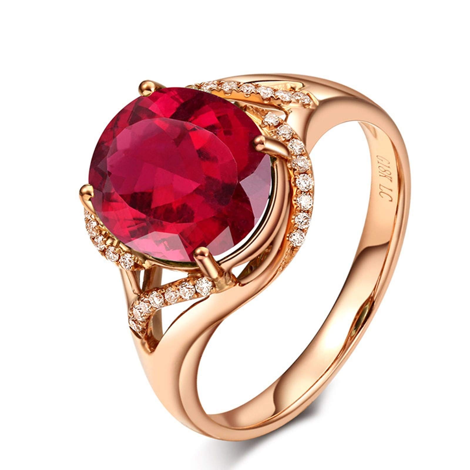 Beydodo Pierścionki z różowego złota, 18 K, owalne, turmalinowe, 2,1/3 ct, bez niklu, pierścionek damski z diamentem e różowe złoto, 61 (19,4), colore: 2.1ct, cod. TLLWGZ1034