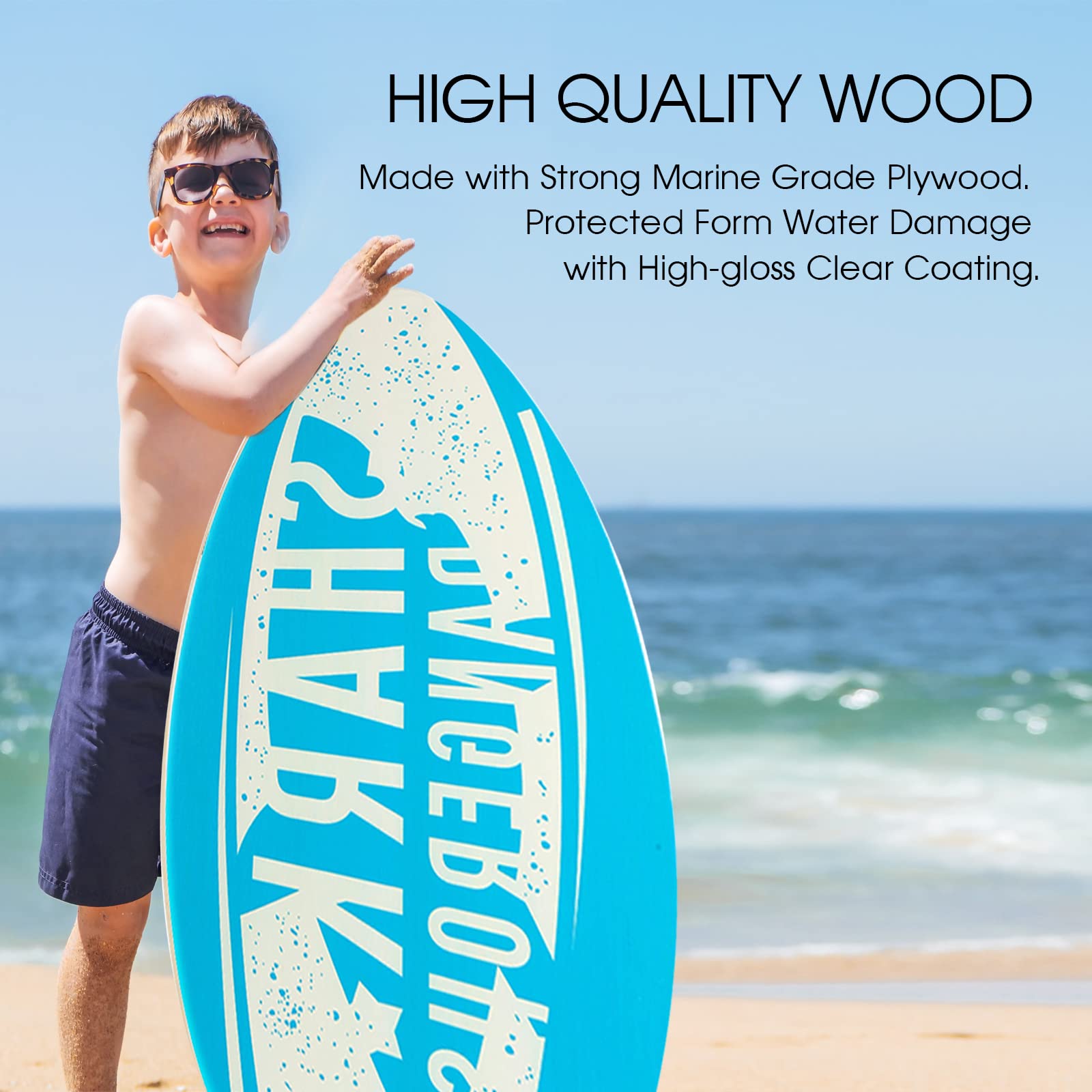 Skim Boards For Beach Teens 35-inch Wooden Skimboard With High Gloss Coat - Big Shark Design For Beginners To Intermediate Riders Ccs Skateboard - View #3