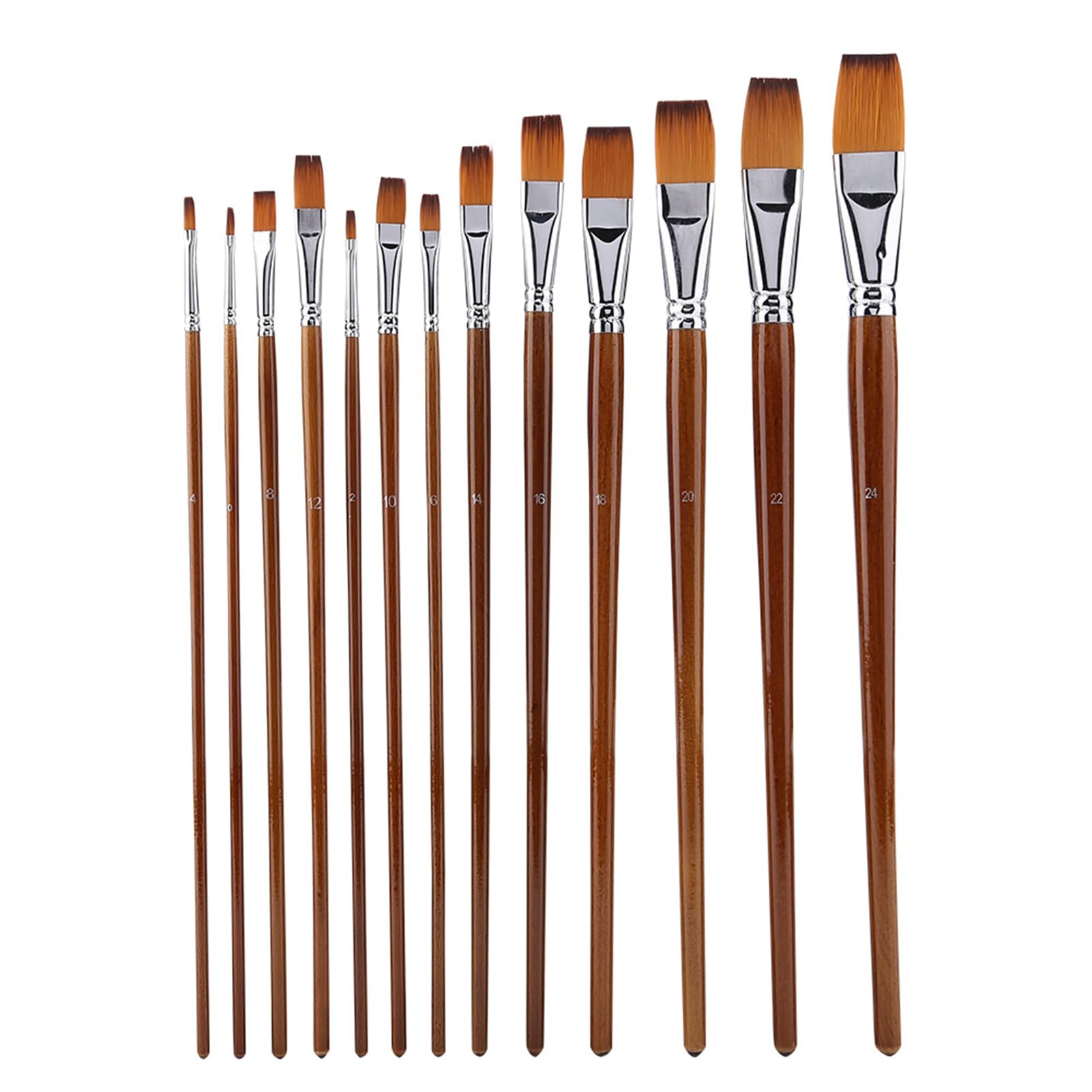 Garosa 13Pcs Nylon Hair Watercolor Oil Painting Brush Set With Wooden Handle Flat Tips Professional Artist Paint Brushes For Drawing Art Supplies Kit Coloring Projects