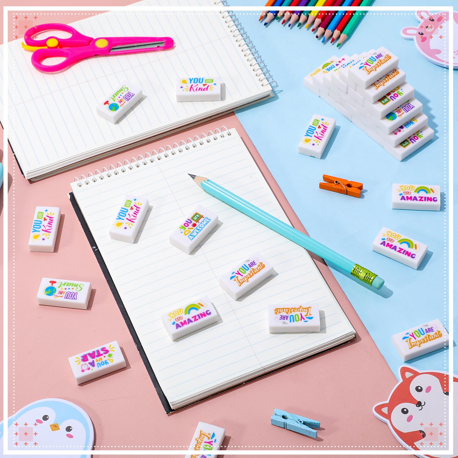 Resurhang 180 Stück Radiergummis für Kinder, inspirierende Bleistift-Radiergummis, Großpackung zum Zeichnen, motivierend, großer Radiergummi, Schulbedarf für Klassenzimmer, Schulanfang, Büro