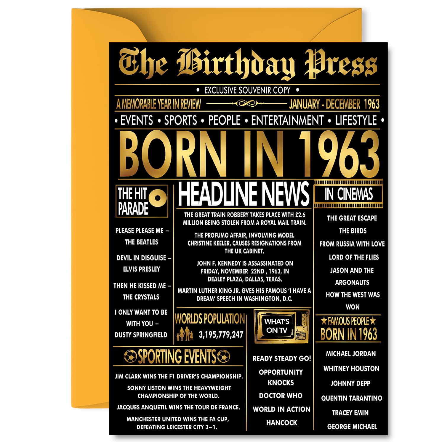 Gold 63rd Birthday Card for Women and Men