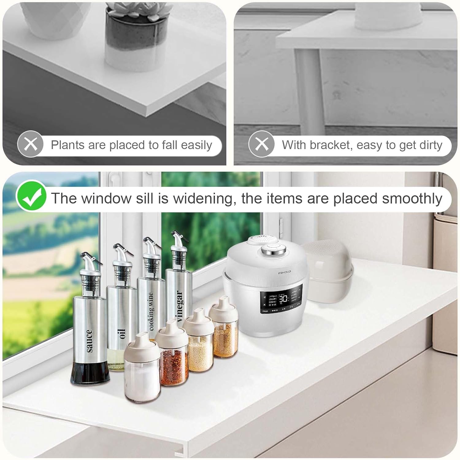 Window Sill Extender Plate, Carbon Steel Storage Shelf, 15.8x7.9in Countertop Extension Board with Magnetic Base, No Punching, for Kitchen Office Bathroom White