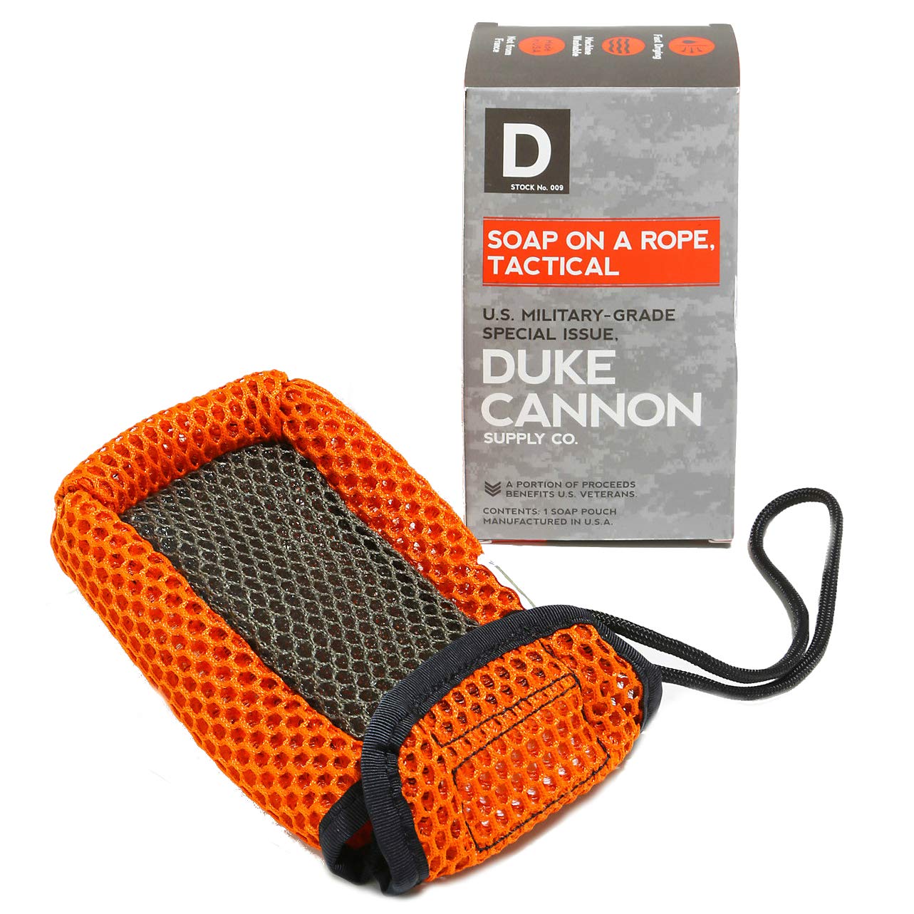 Duke Cannon Soap On A Rope Bundle Pack: Tactical Scrubber + Big A Brick of Soap for Men -"Smells Like Productivity"