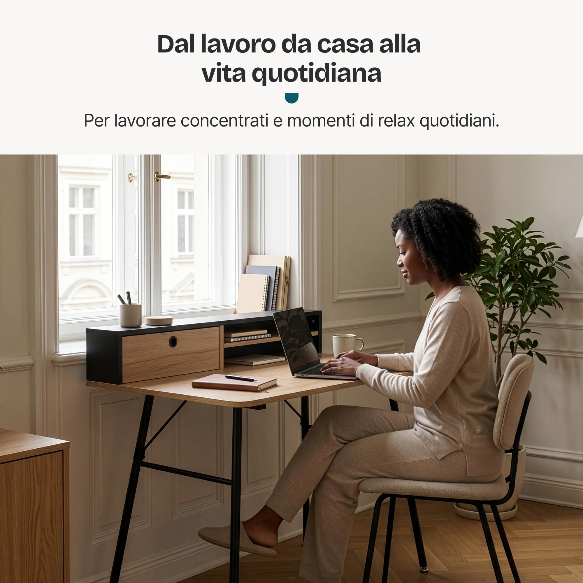 [en.casa] Scrivania con Organizzatore 93x90x50 cm Nero/Effetto Rovere