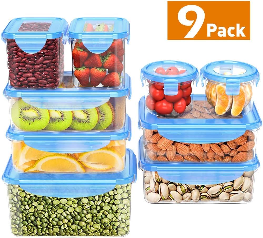 Food Storage Containers with Lids, MOKALOO Plastic Meal Prep Containers with Airtight Leak Proof Lids, BPA-Free Reusable Bento Lunch Box, Food Prep Containers for Kitchen Use [9-Pack]