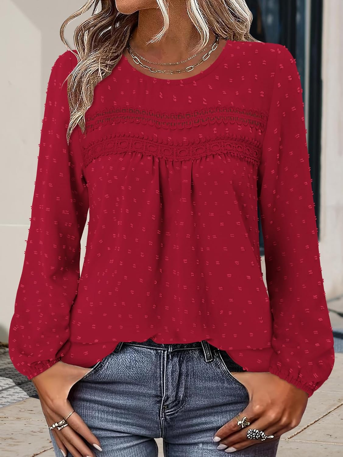 BETTE BOUTIK Womens Boho Fall Long Sleeve Shirts Crewneck Dressy Casual Blouses Trendy Flowy Tops - Image 3