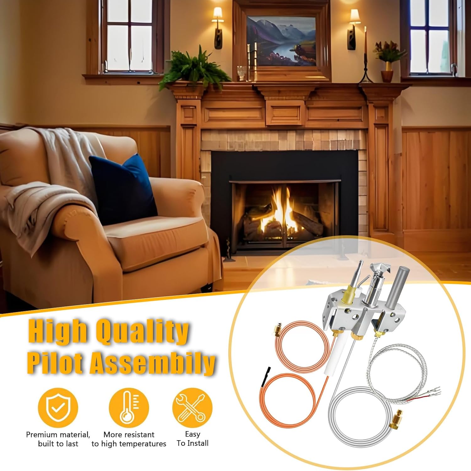4021-733 Propane Gas Fireplace Pilot Assembly for Heatilator, Heat-N-Glo and Quadrafire Fireplaces and Stoves, 25661 LP Gas Pilot Assembly with Thermocouple, Thermopile, Pilot Tube