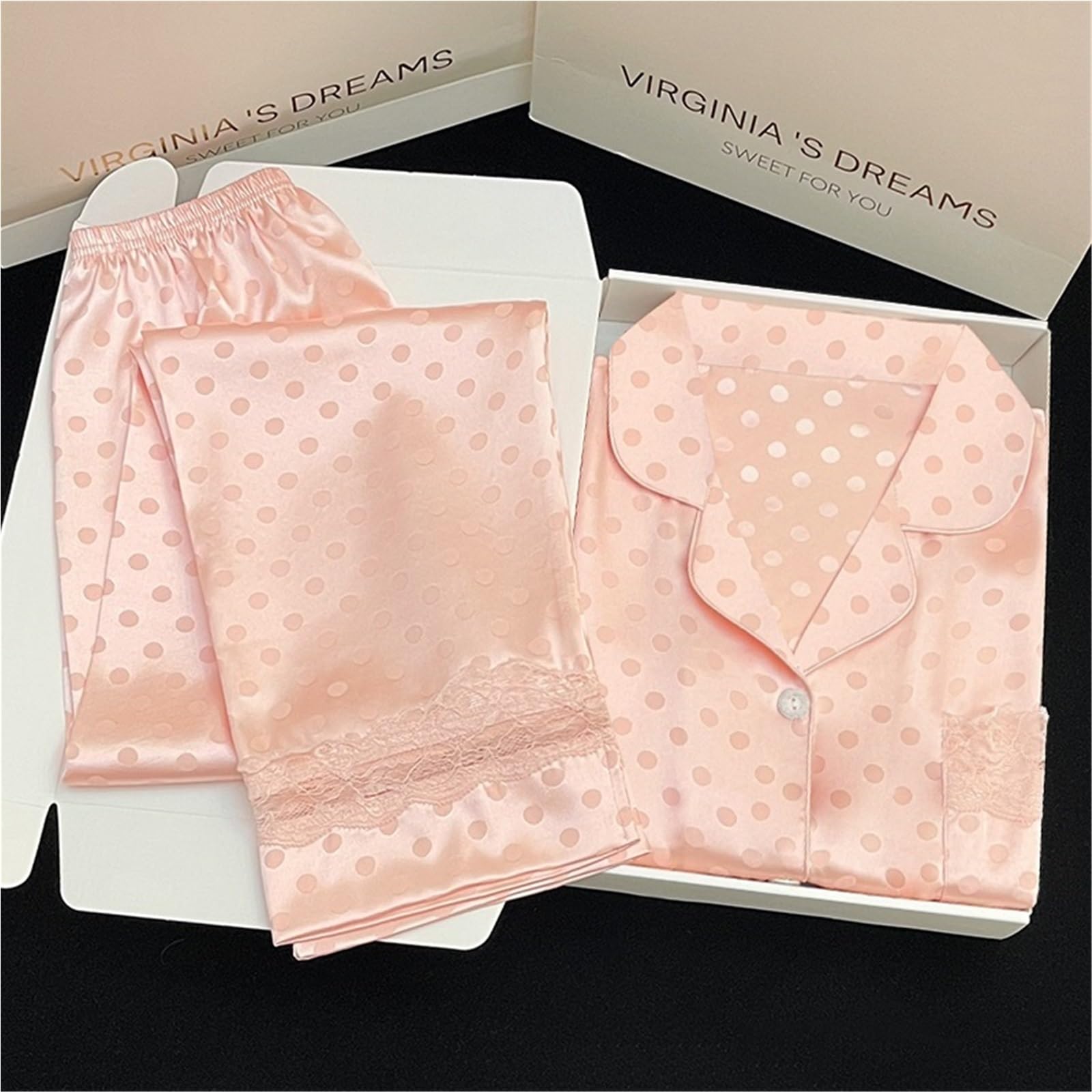 Pijamas de Mujer Jacquard Encaje Punto Dulce Rosa, camisón Perezoso romántico, Conjunto 2 Piezas Verano Harajuku for el hogar para Descanso en casa