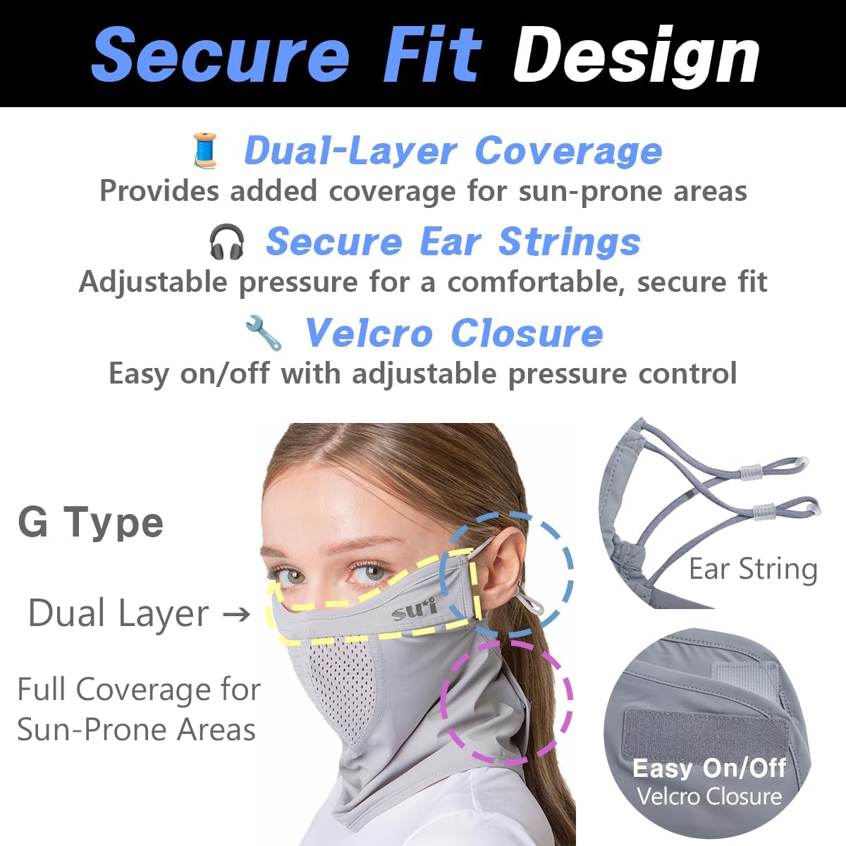 KOREA (Type G) UV Sun Protection Balaclava Half Face Mask - For Golf, Hiking, Running, Cycling & Outdoor Sports - Image 5
