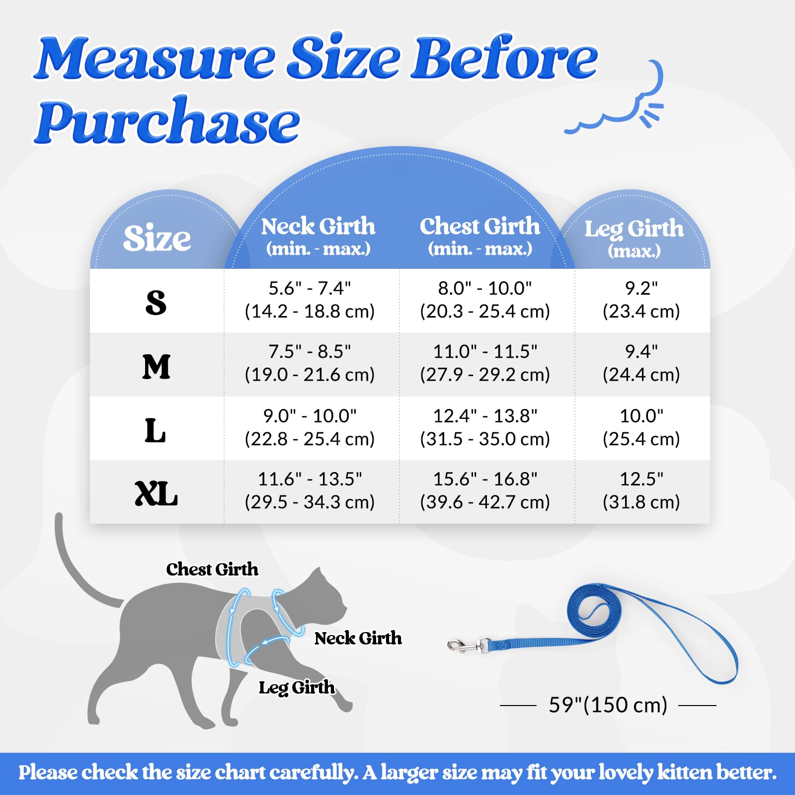 rabbitgoo Pettorina Gatto Antifuga, Guinzaglio Gatti Regolabile, Imbracatura Ultra-Leggero Morbido Riflettente per Cucciolo, Gattini e Gatto Piccolo, Pettorina per Passeggio e Corsa, M, Blu
