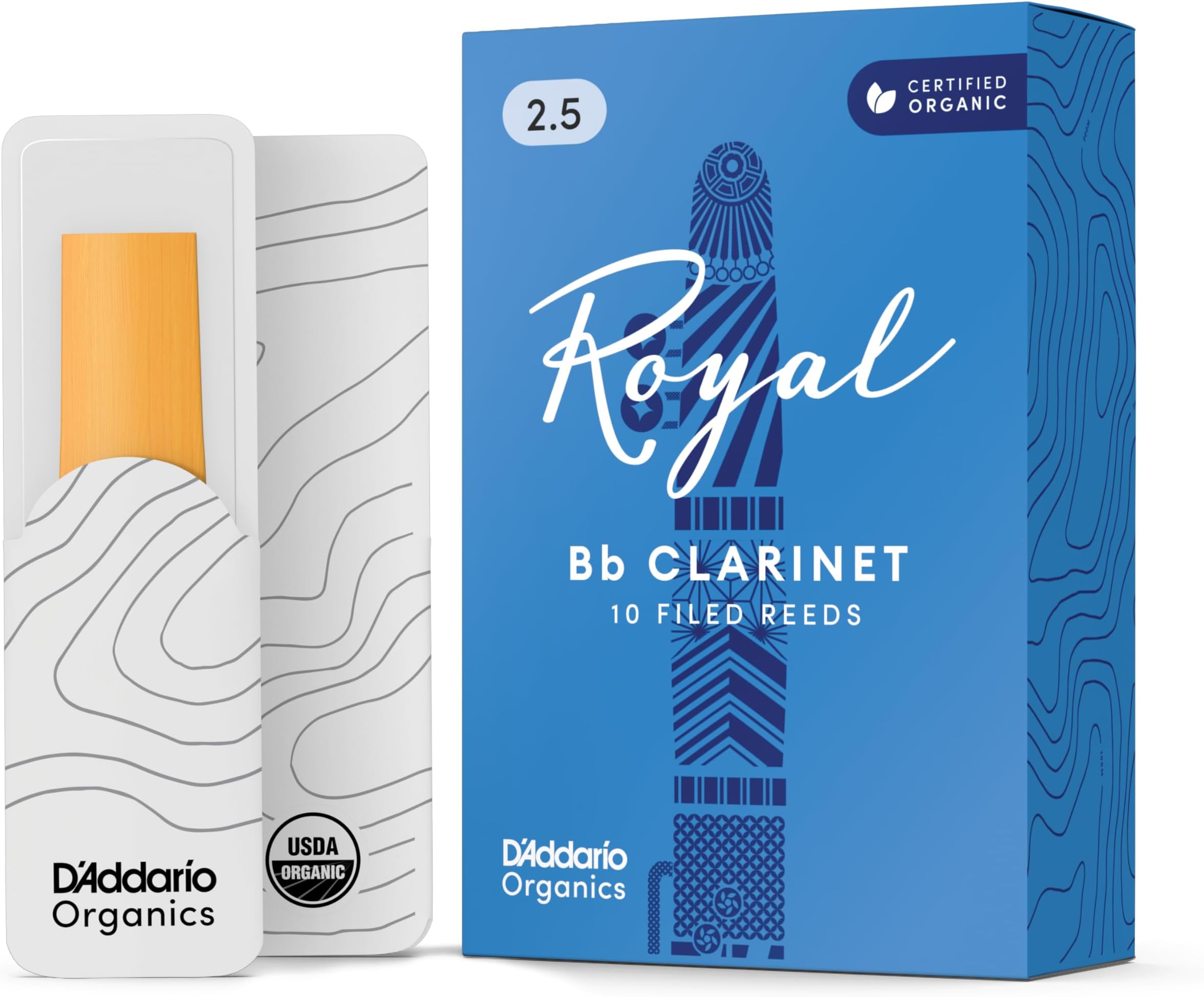 Woodwinds - Royal Bb Clarinet Reeds - Reeds for Clarinet - Strong Spine - Works Well for Classical & Jazz - Clarinet Reeds 2.5 Strength, 10-Pack