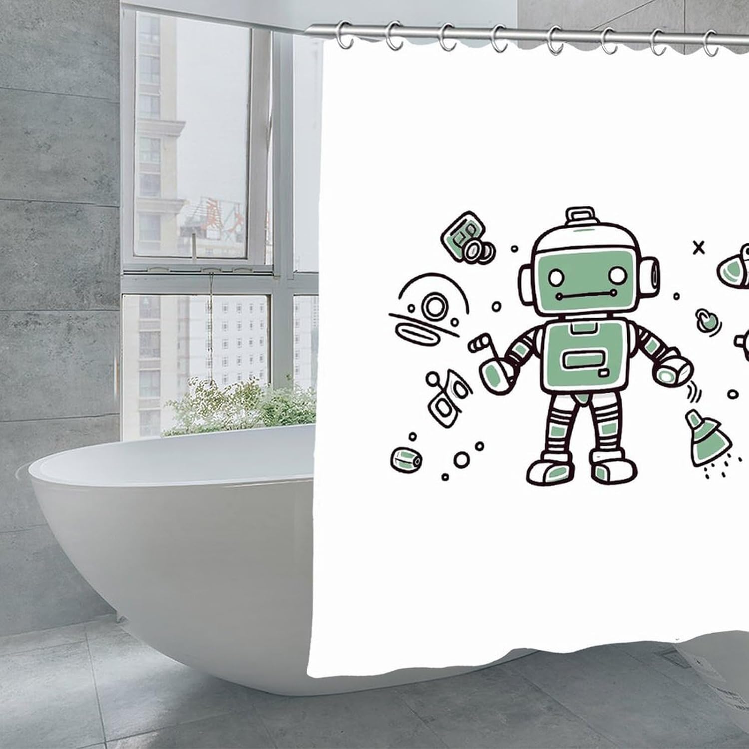 Line Robot Shower Curtain for Home, Reusable Curtain Liner with Hooks, Lightweight Bath Curtains for Hotel, Waterproof Bath Curtains for Gym, Apartment, 70.8"x70.8" image 3