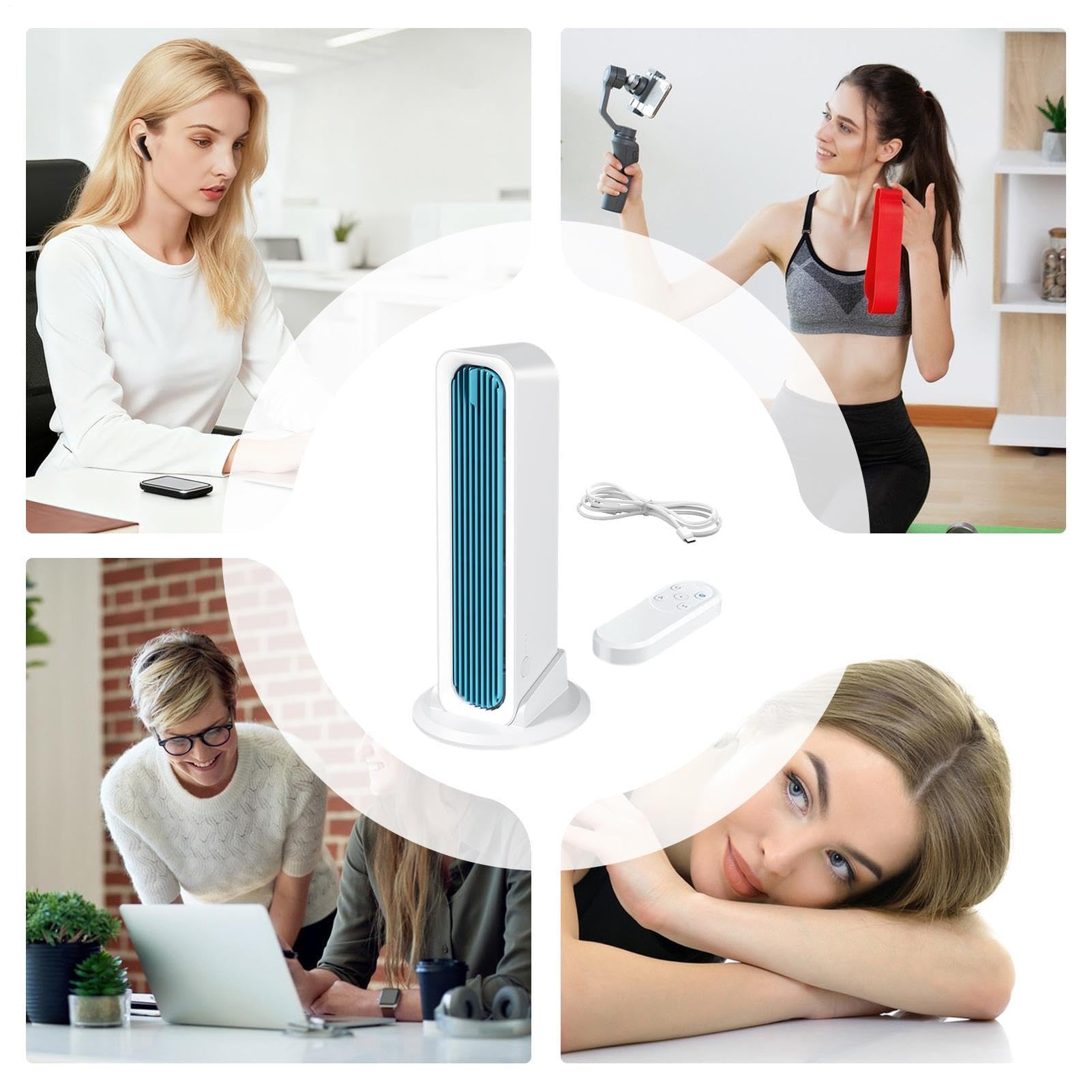 Mini Ventilatore a Torre 3 Velocità Silenzioso Senza Pale Raffreddamento | Torre ventilatore da comodino raffrescatore per Ufficio, Dormitorio, Soggiorno, Camera da , Comodino, Scrivania
