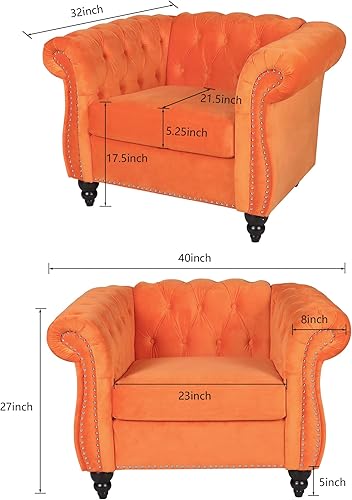 Miniatura 14 de RARZOE Sofá biplaza tradicional Chesterfield, moderno y vintage Chesterfield con botones capitoné de terciopelo con ribete de cabeza de clavo,