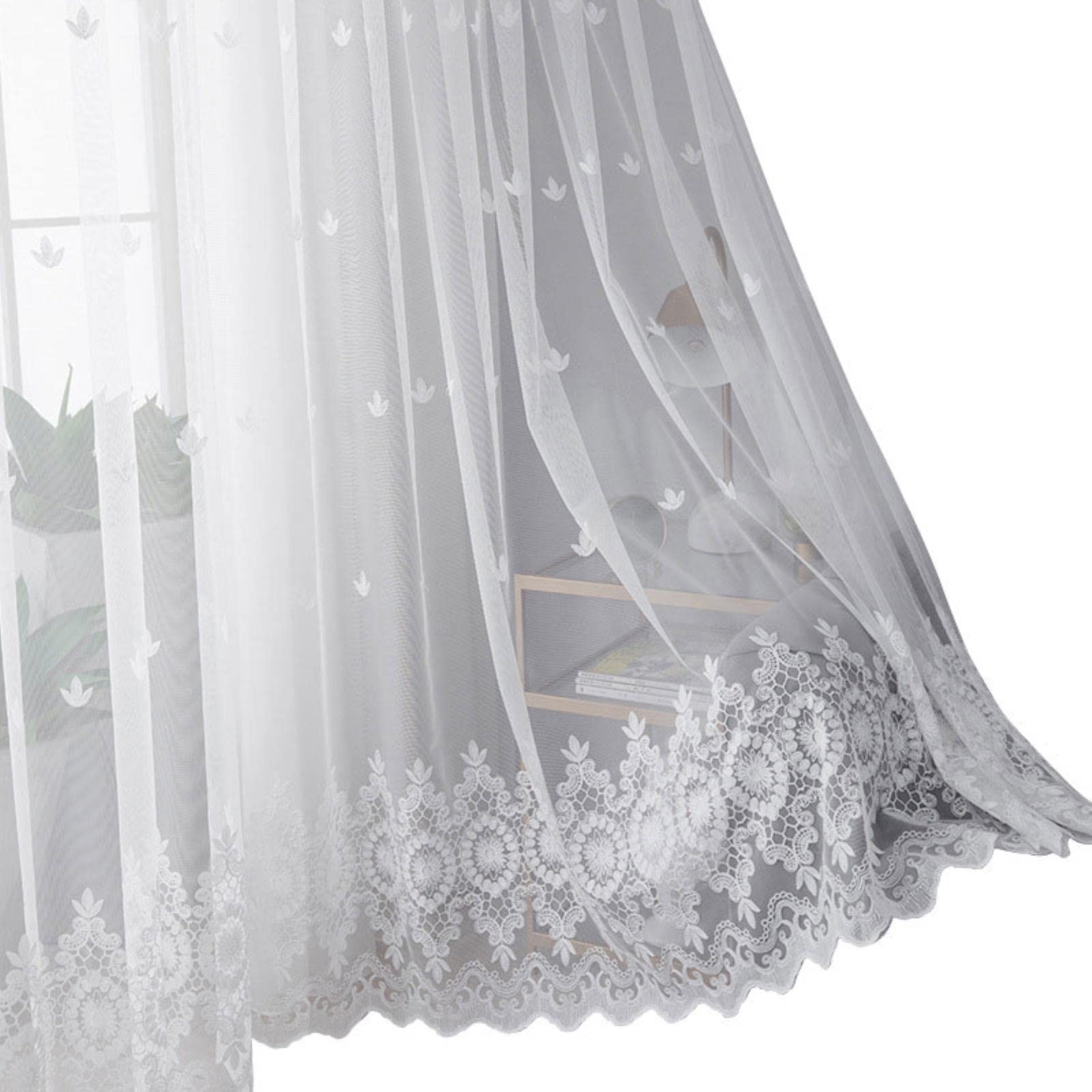 Tenda per Finestra in Tulle Bianco Floreale Ricamato per Soggiorno, Camera da Letto, Tenda in Voile Trasparente di Lusso, Decorazione per Porte