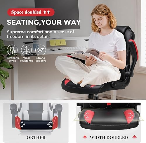 Miniatura 4 de GTRACING Silla de Oficina para Computadora y Juegos, Silla Ergonómica de Escritorio para Adultos con Soporte Lumbar, Brazos Abatibles, Altura