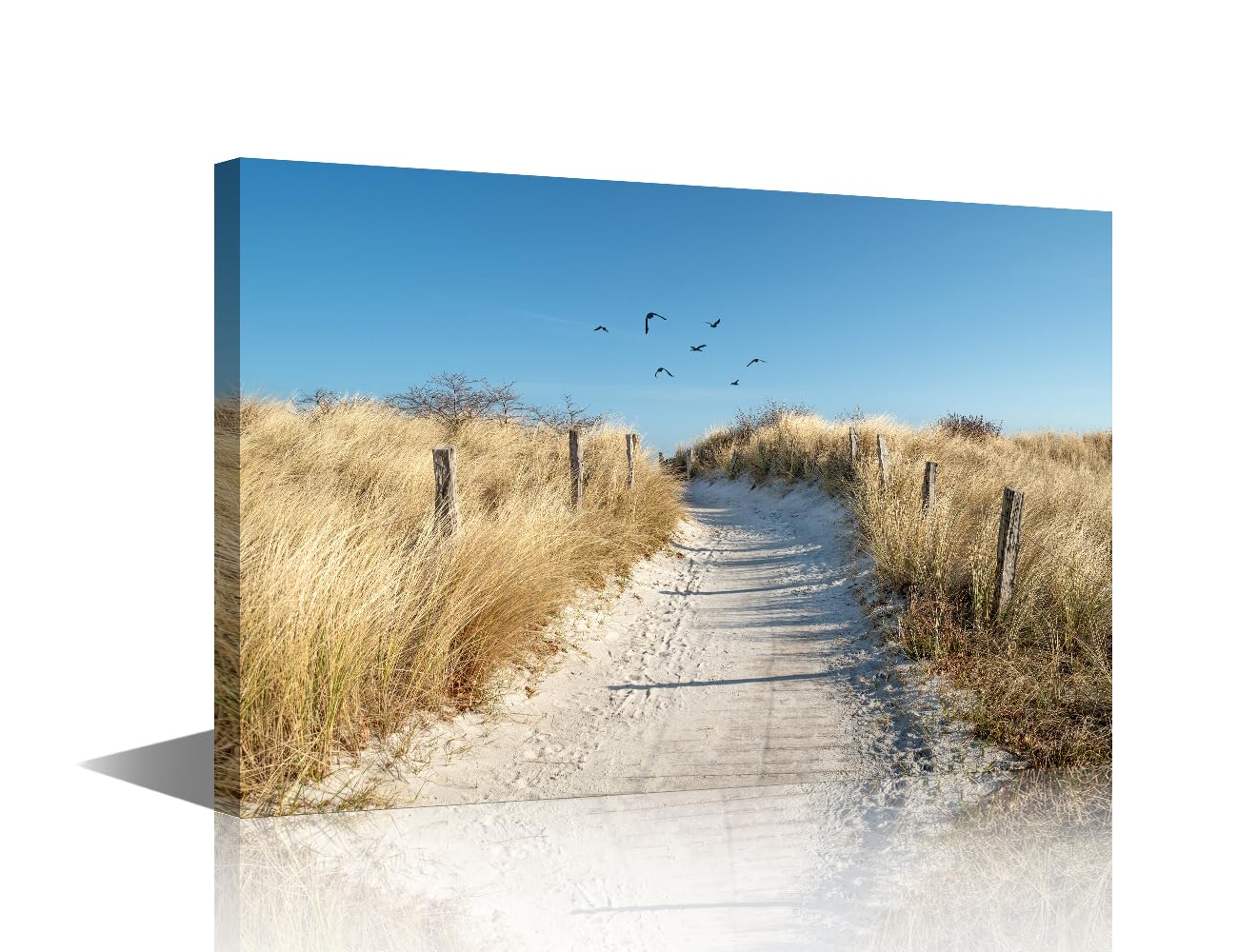 Beachside Wall Art Painting Wooden Path to the Sea - Dunes, Sand and Sea Wall Art Paiting on Wrapped Canvas for Living Room Bedroom Wall Decor Freamed Ready to Hang 18x12 inch