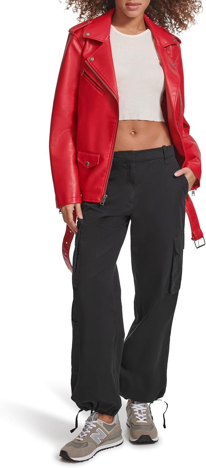 Levi's womens Oversized Faux Leather Belted Motorcycle Jacket (Standard & Plus Sizes) - Image 6