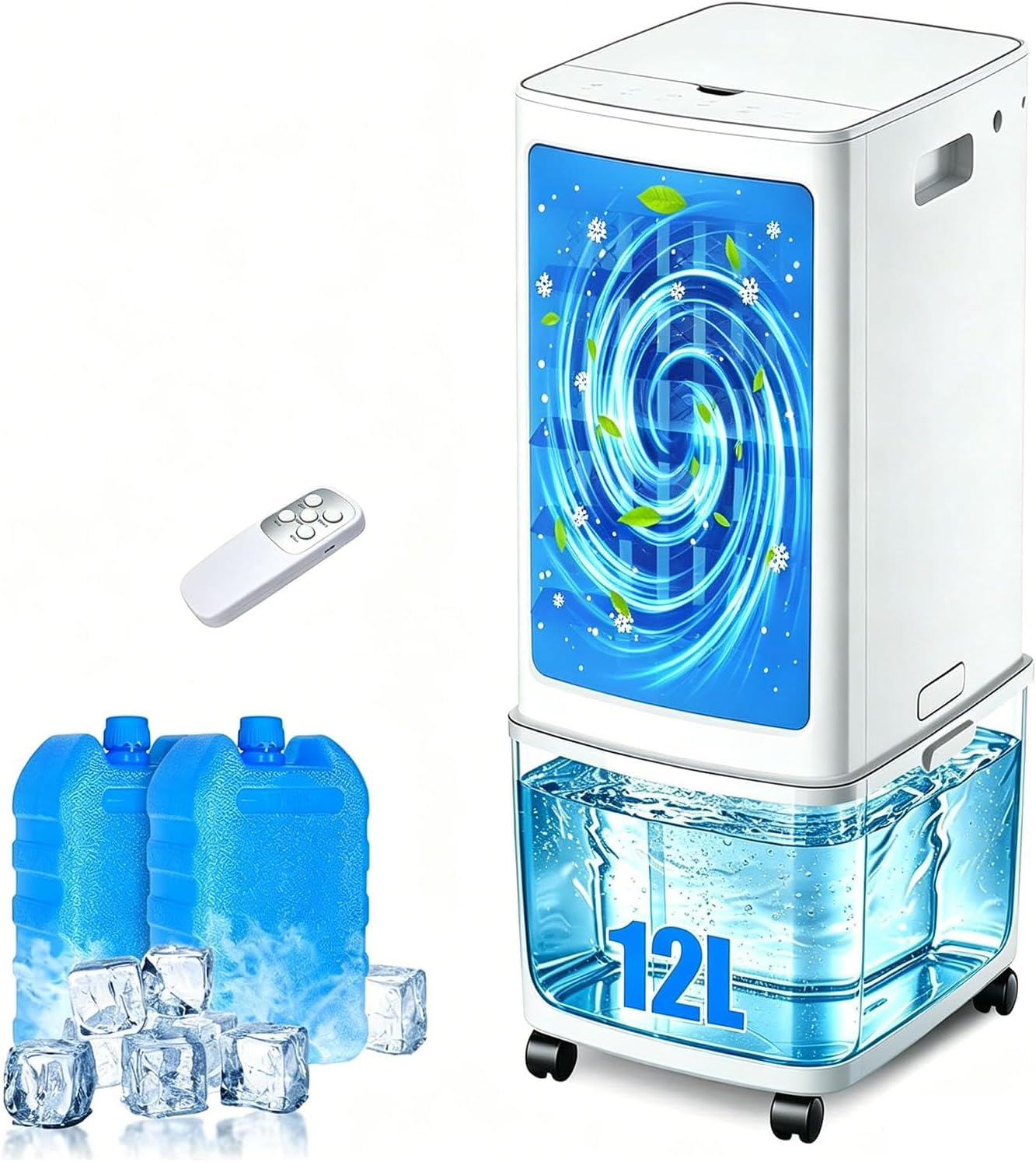ZHENCHAO Evaporative Air Cooler 5.3 Gal, Portable Swamp Cooler with Remote Control & Timer, 3 Speeds & 2 Ice Boxes, 1177 CFM for Large Room, Office