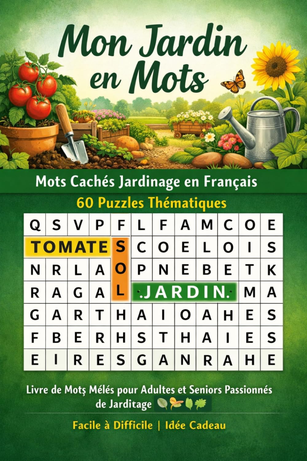 Mon Jardin en Mots: Mots Cachés Jardinage en Français | 60 Puzzles Thématiques | Livre de Mots Mêlés pour Adultes et Seniors Passionnés de Jardinage | Facile à Difficile | Idée Cadeau