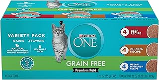 Purina ONE Grain Free, Natural Pate Wet Cat Food Variety Pack, Beef, Chicken and Ocean Whitefish Recipes - (12) 3 oz. Pull-Top Cans