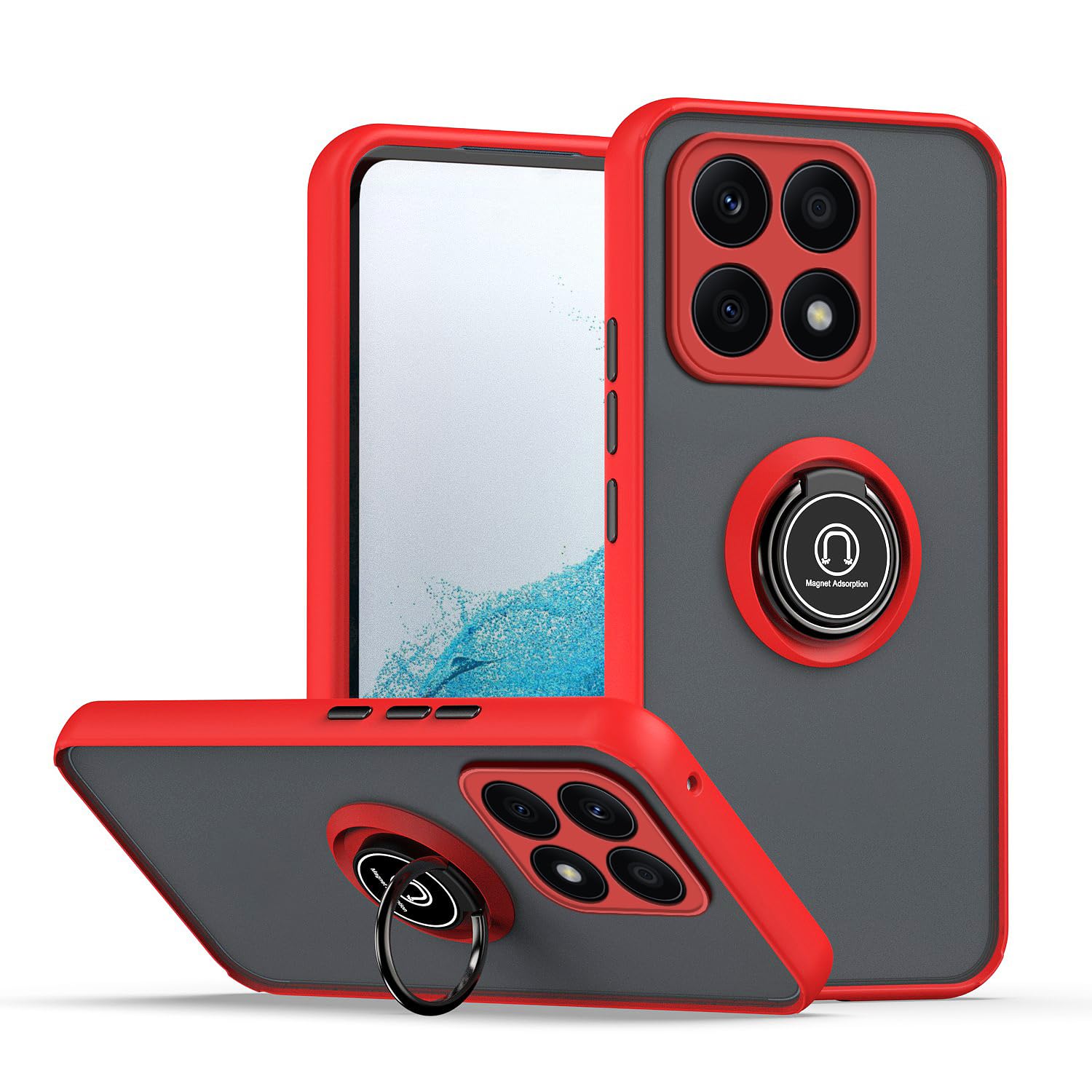 Cover Per Huawei Honor X8 - TPU E PC Antiurto, Con Anello Girevole 360°, Rosso