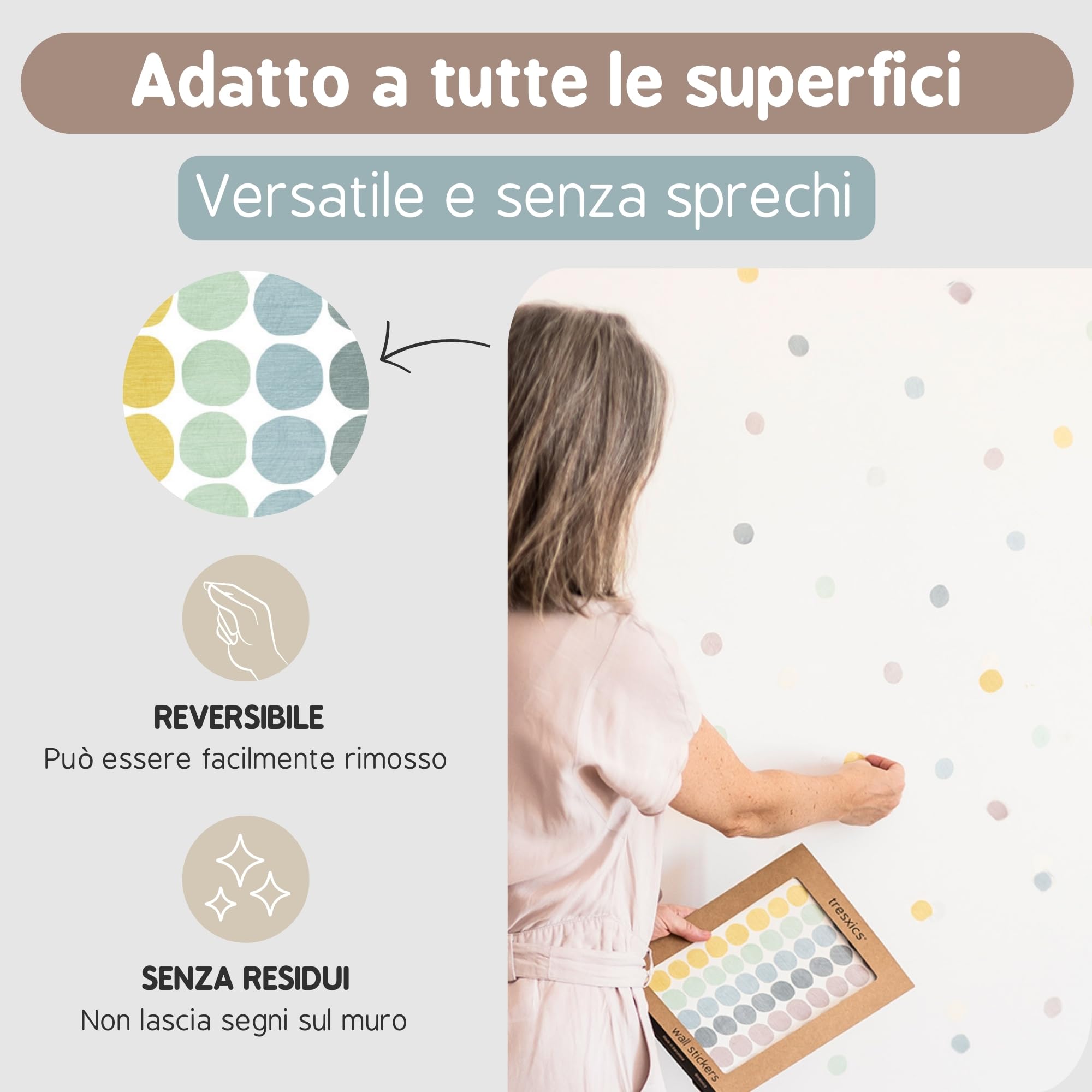 Adesivi Murali Bambini | Adesivi Cameretta Bambino Bimba Pois a Matita | Effetto Carta da Parati Adesiva | Copre 9 m² | 420 pezzi | TRESXICS (Blu)