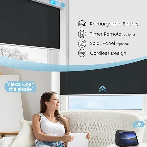 Miniatura 2 de Videma Persianas motorizadas de filtrado de luz con control remoto, persianas recargables inteligentes compatibles con Alexa y Google, persianas