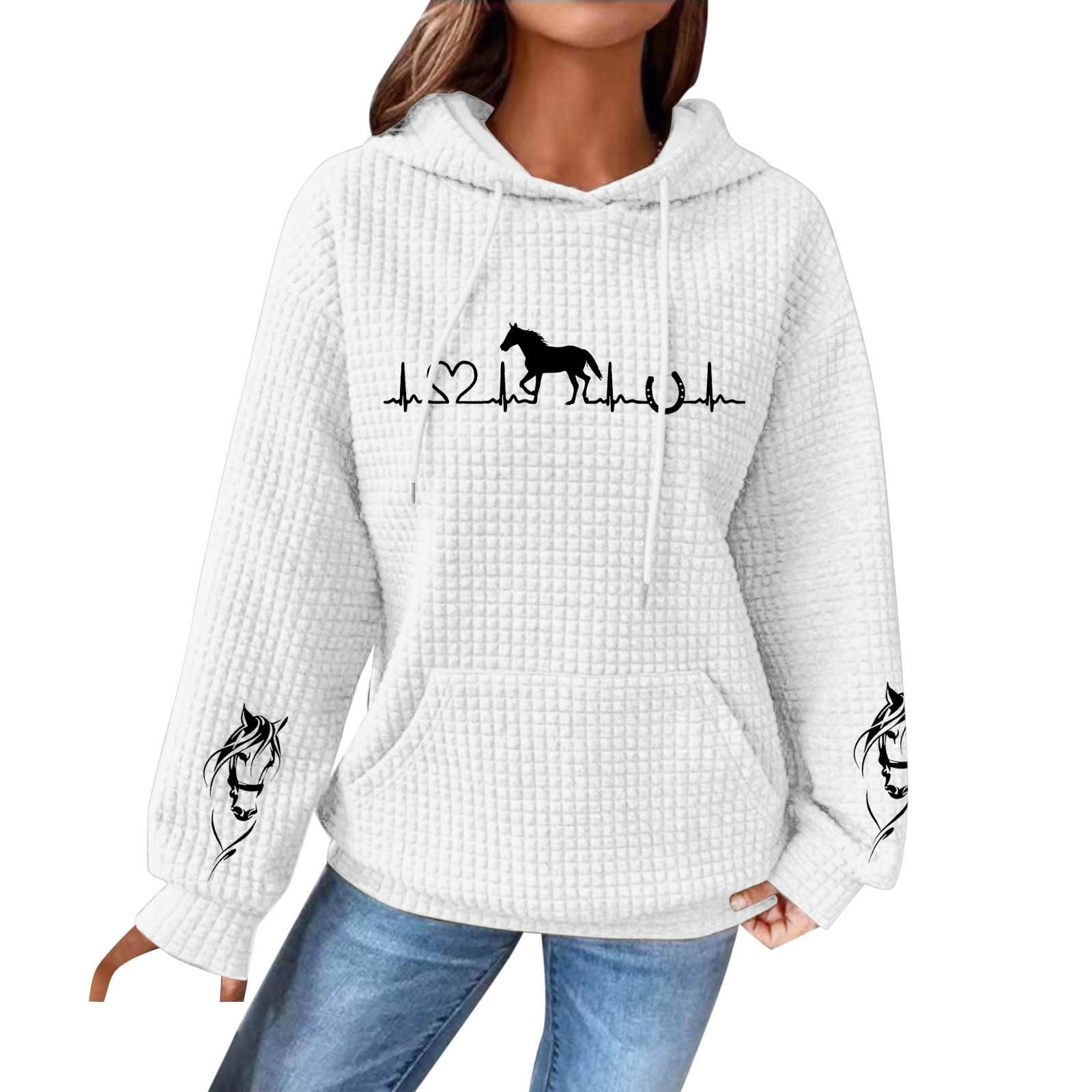 generisch Pullover Damen Hoodie Damen Oversize Kapuzenpullover Casual Waffel Pullover Langarm Sweatshirt Winter Kapuzenpulli Oberteil mit Tasche Motiv Regular Retro Pullover S-XXL