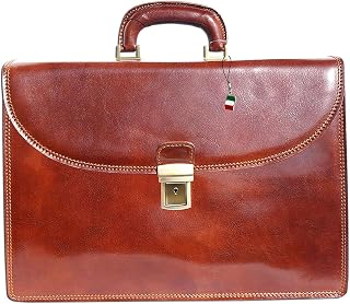 Florence OTF151N - Maletín de piel auténtica para hombre y mujer, color marrón, marrón, groß 40x28x13cm