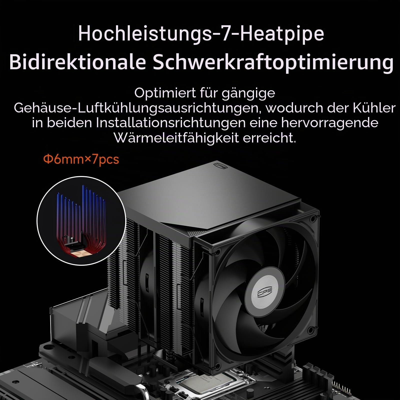 PCCOOLER RT720 TC 7 Heatpipes Dual-Tower CPU Luftkühler | 120 mm Hydraulik-PWM-Lüfter, Verformungsfeste Halterung, Kupfer-Reflow-Basis, Intel LGA 1851/1700 AMD AM5