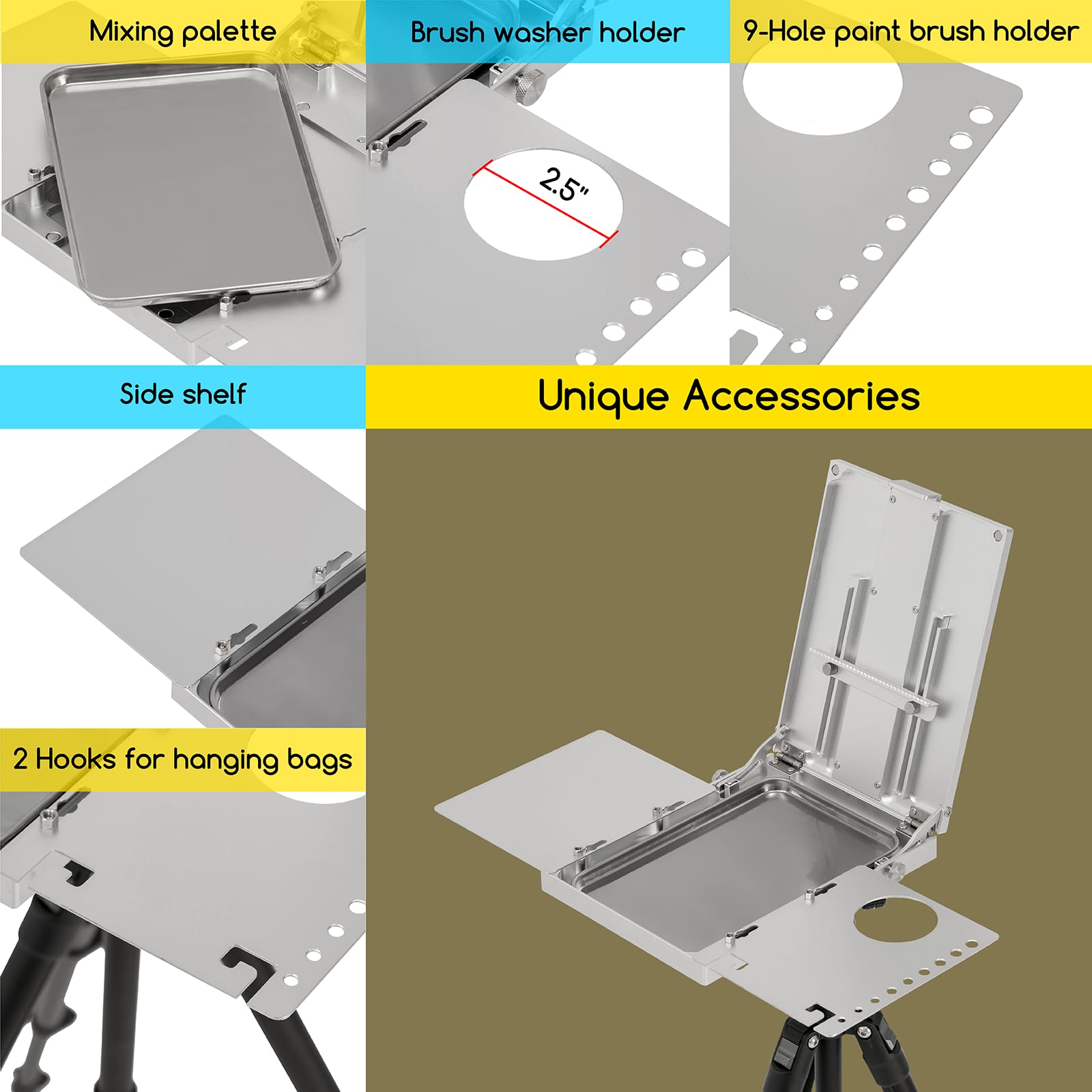 MEEDEN Caballete de aleación de aluminio, caballete Plein Air para pintar, trípode portátil ajustable para artistas, caballete de arte de viaje, caballete de mesa de escritorio
