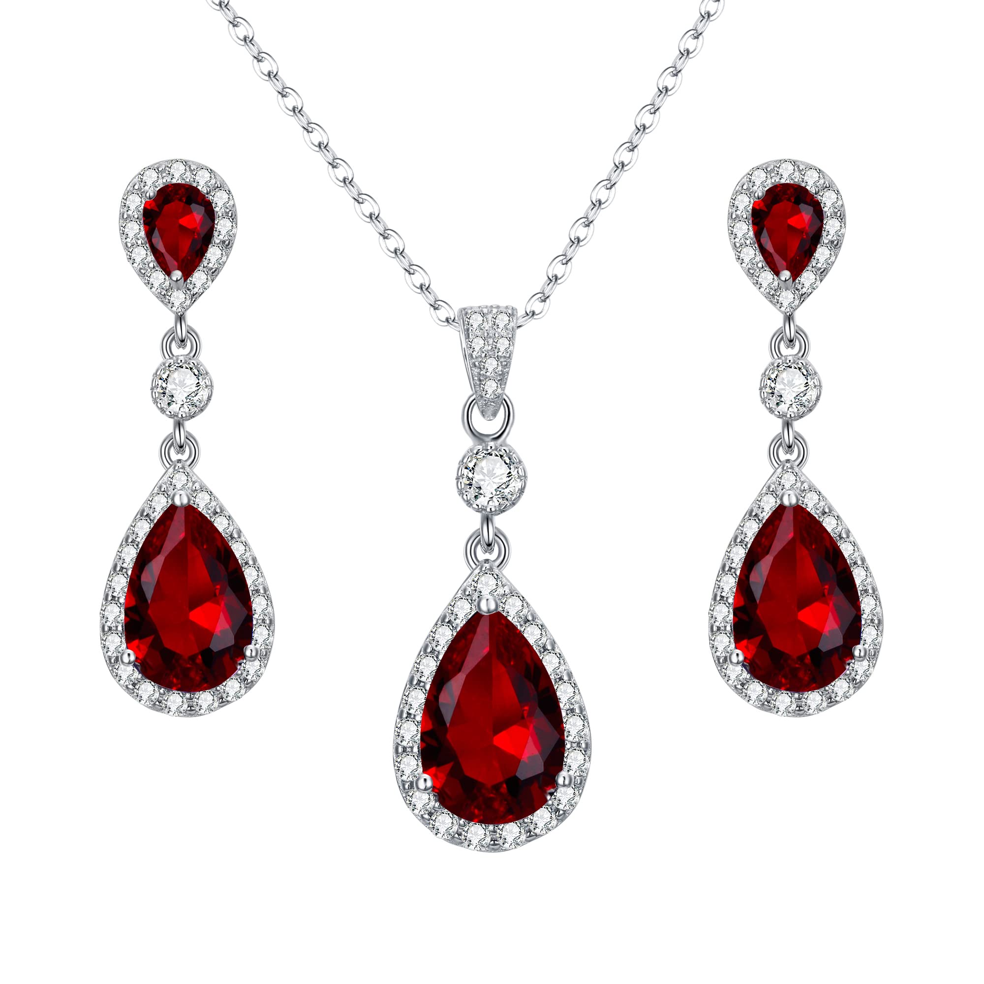 Cubic Zirconia Schmuckset Damen 925 Sterling Silber Hochzeit Braut mit Unendlichkeit Tropfen Anhänger Halskette Dangle Ohrringe Schmuck Set