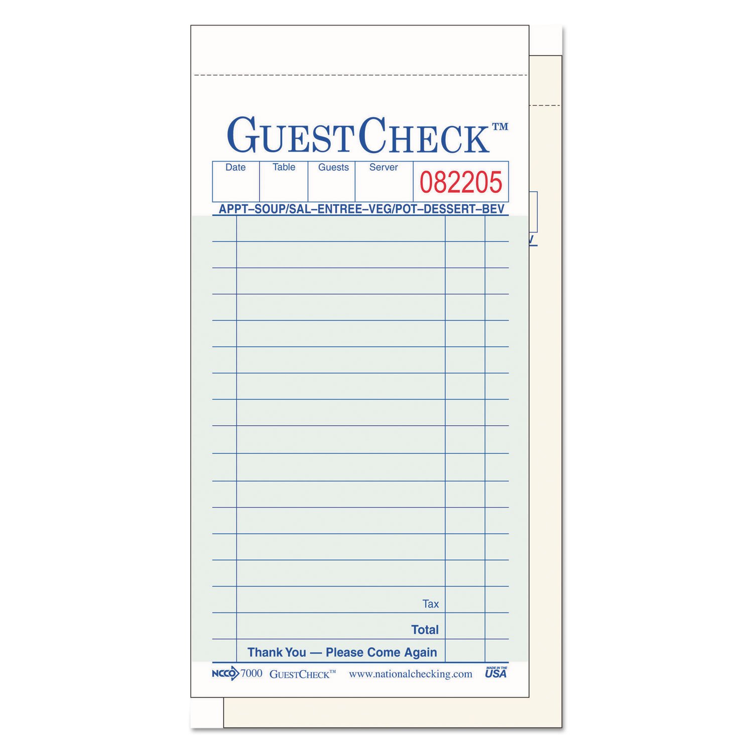 National Checking G7000 Two-Part Carbonless GuestCheck Pad 3 1/2 x 6 3/4 50 Sets/Book 50 Books/CTN by NCCO – Pack of 2500, Model NTCG7000