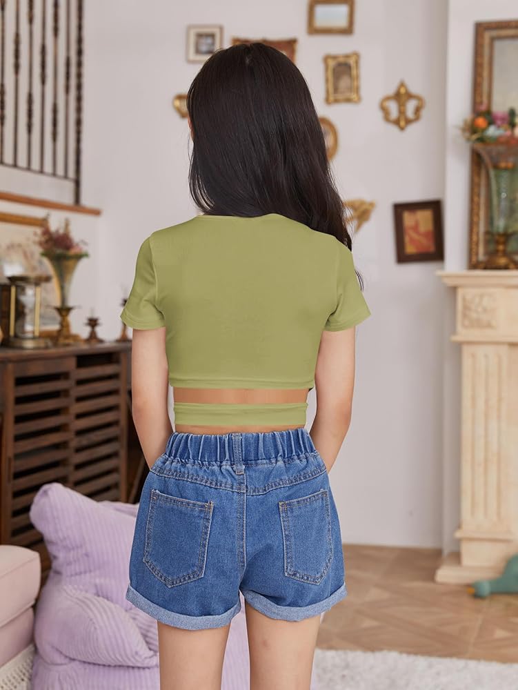 【CFCL】SHORT SLEEVE CROPPED TEE SHIRT Zaldita Women's Pure Color Cropped Short Sleeve Cotton T