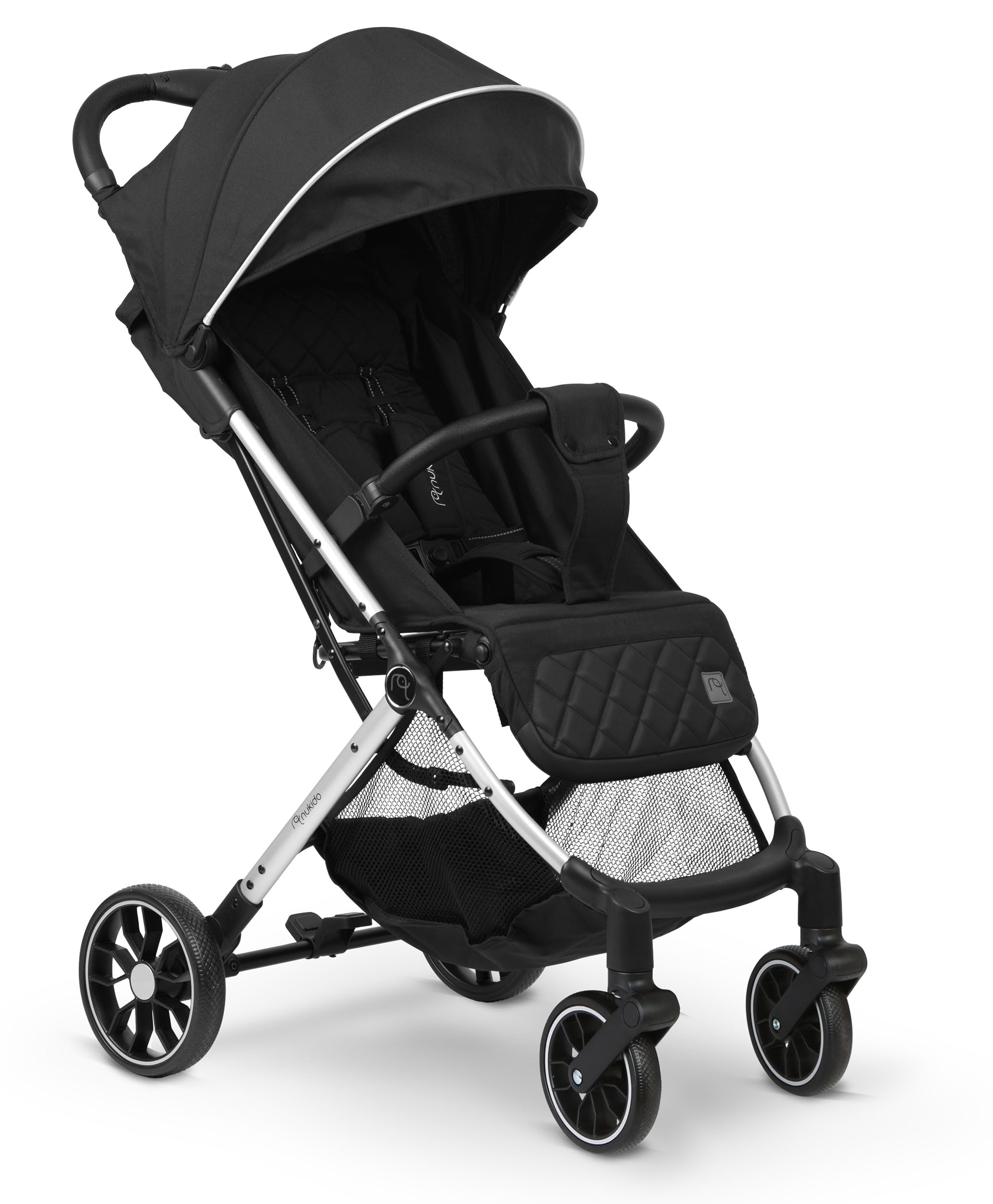 Nukido Poussette Canne pour Bébé avec Sac De Transport 0-36 Mois 0-15 kg Pliage Automatique en 2 Secondes Roues Avant À 360° Amorties Grandes Roues Arrière Tout-Terrain Noir Paseo