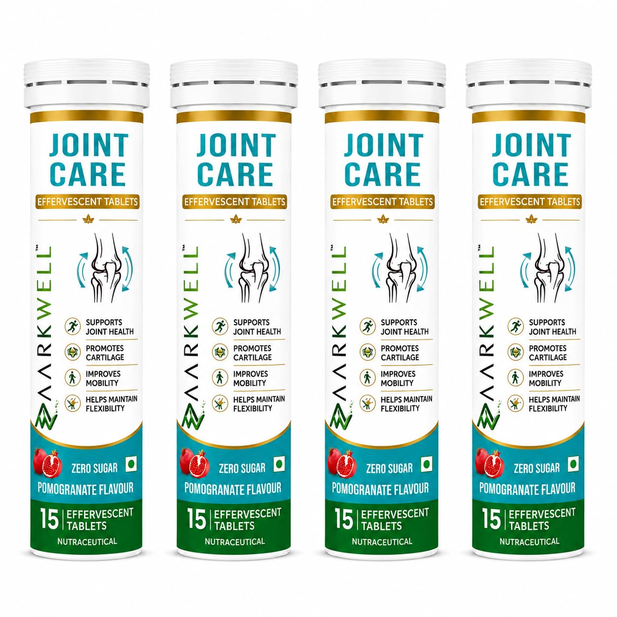 joint care effervescent tablets for joint health, mobility & flexibility support, cartilage support, zero sugar, pomegranate flavour | pack of 4 (60 tablets)