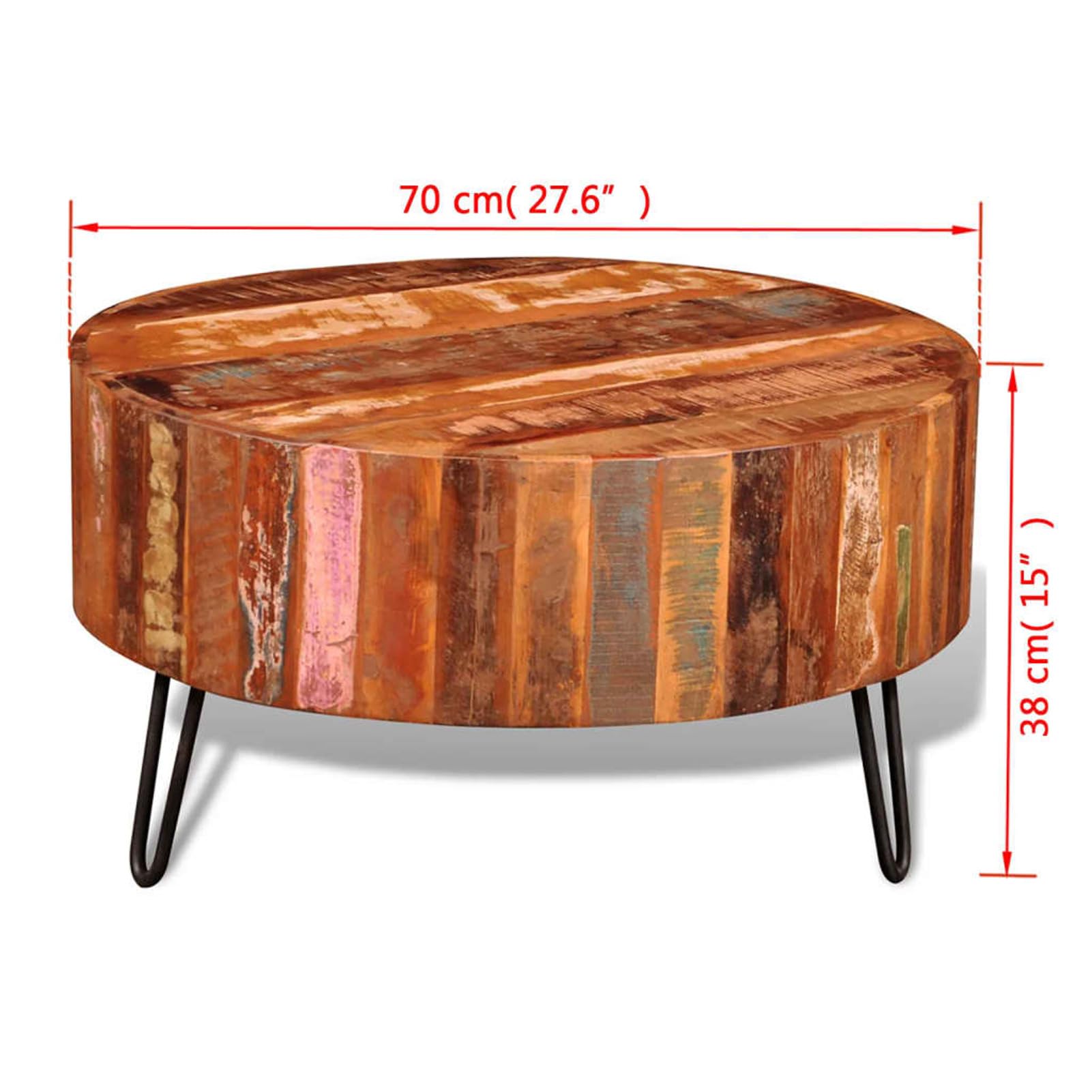 Homgoday Table basse ronde en bois recyclé massif pour salon, salle de réception d'invités, chambre à coucher et mobilier de bureau