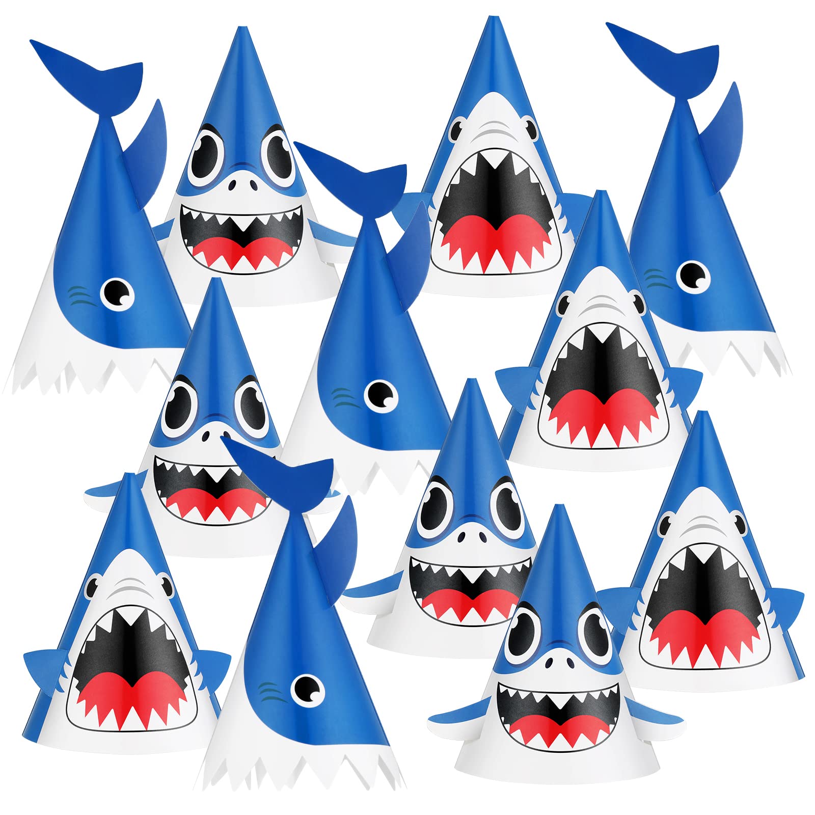 ChincoShark Party Hats Shark Birthday Hat for Birthday Party Supplies and Decorations, 12. 7 x 7. 9 Inches, 3 Styles