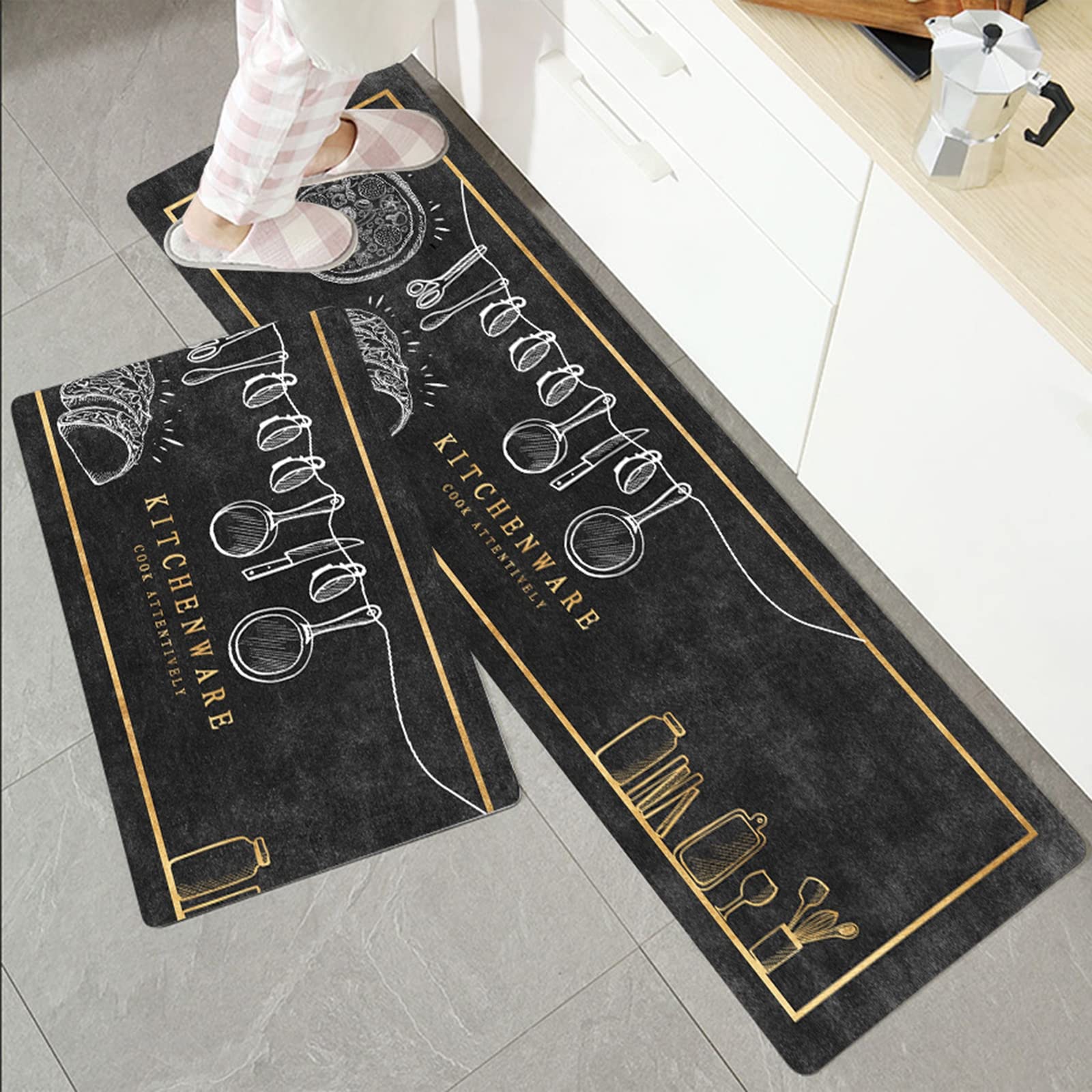 ZYFAB PVC Küchenmatten, Anti-Ermüdung Bodenmatte rutschfest Küchenbodenmatten Nordisch Leder Küchenteppich Wasserdicht Spülbeckenmatte Innenbereich,J,45 * 90cm