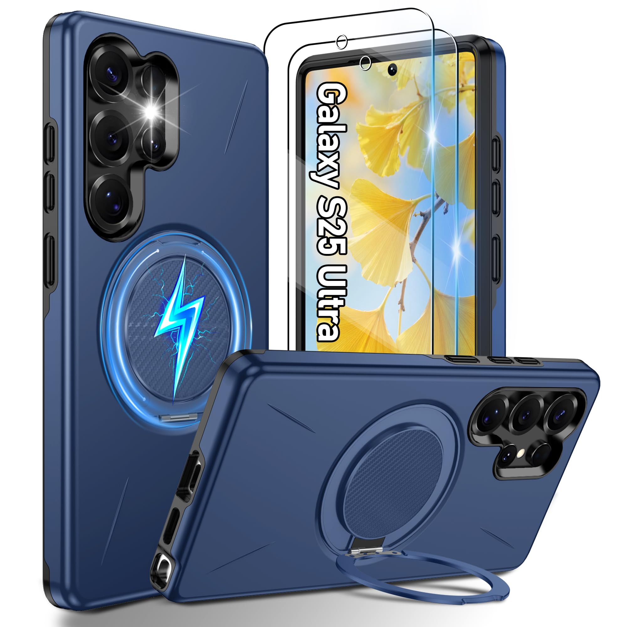 Gritup für Samsung S Serie Gehäuse [Kompatibel mit MagSafe Zubehör]: 2 Stück HD-Bildschirmschutz, eingebauter Kickstand, Dual Layer Stoßdicht, Kamera Guard, Samt Touch