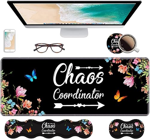 Miniatura 20 de Juego de reposamuñecas ergonómico para teclado y alfombrilla para mouse, alfombrilla grande de escritorio para juegos de 31.5 x 11.8 pulgadas con