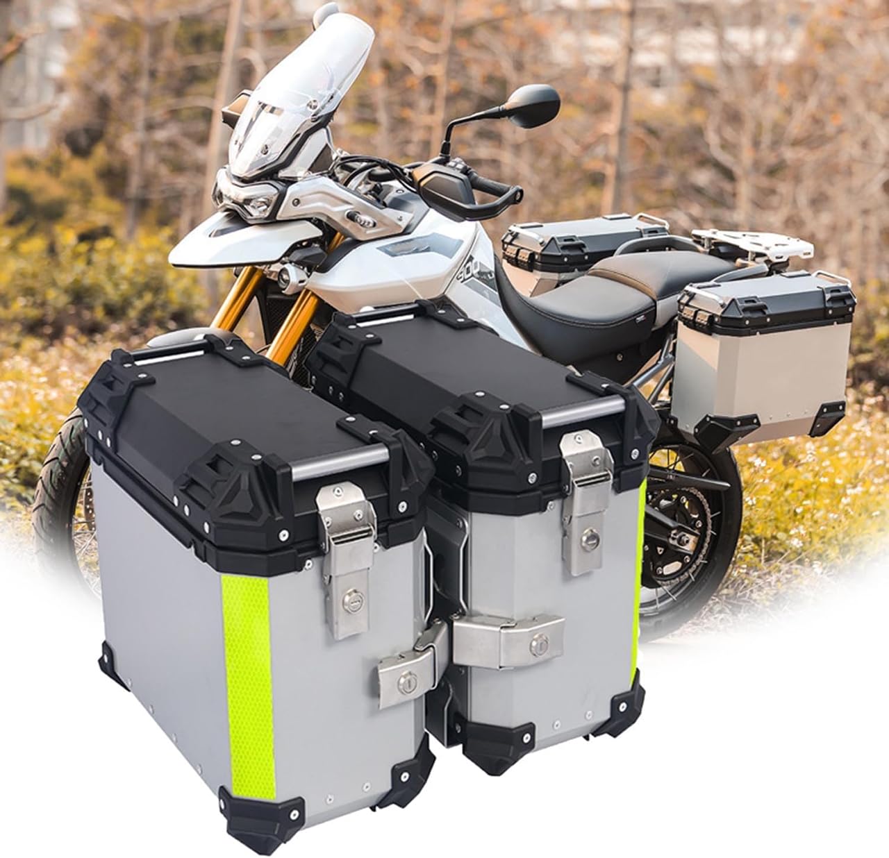 CORGLI 38L Universal Motorcycle Side Box Panniers Luggage Trunk Storage Saddlebag, Waterproof Aluminum Saddlebag Box Motorbike Storage Case with Security Lock,A,Silver